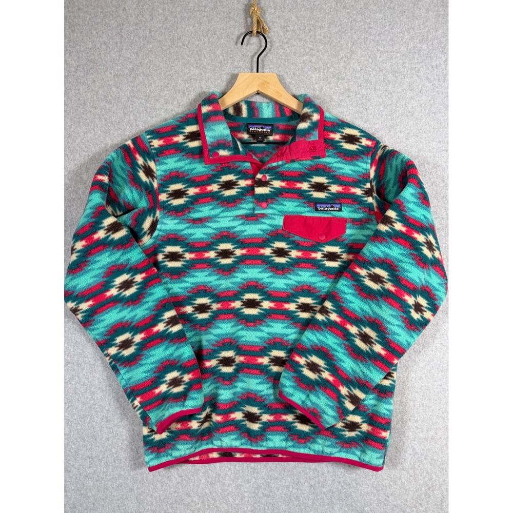 Patagonia Synchilla Snap-T Fleece Womens Medium Teal Pink Wild Desert Aztec
